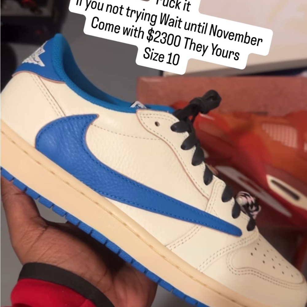 Travis Scott Cream and Blue Sneakers